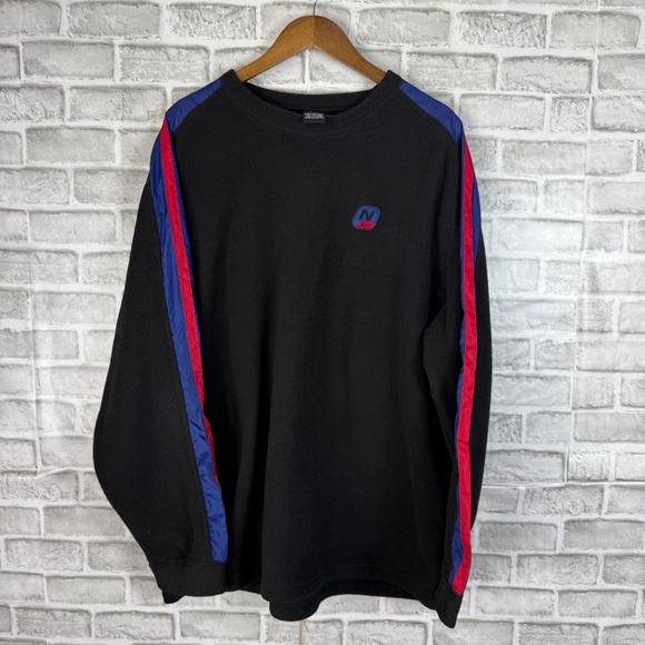 Nike Vintage 90s Black Fleece Polyester Sporty Trim Pullover Sweatshirt Mens XL - Picture 1 of 8